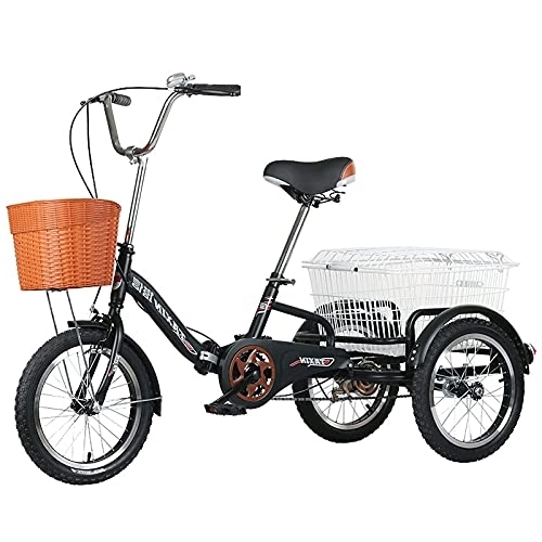 Bici pieghevoli : ZCYY Bicicletta a Tre Ruote con Carrello della Spesa Trikes Triciclo Pieghevole per Bicicletta a 3 Ruote per Anziani Donna Uomo Trikes Shopping ricreativo (Colore: Nero)