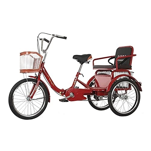 Bici pieghevoli : ZCYY Triciclo per Adulti Cestino da carico Pieghevole da 20 Pollici Tricicli Bicicletta a Tre Ruote con Sedile Schienale per Anziani Donna Uomo Trikes Shopping ricreativo (Colore: Rosso)