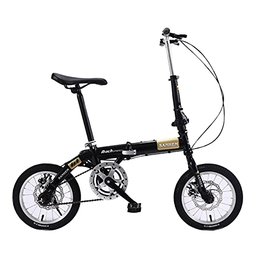 Bici pieghevoli : ZXQZ Bicicletta Pieghevole, Bicicletta Sportiva da Esterno per Pendolari da Città A velocità Singola da 14 Pollici, per Maschio Femmina (Color : Black)