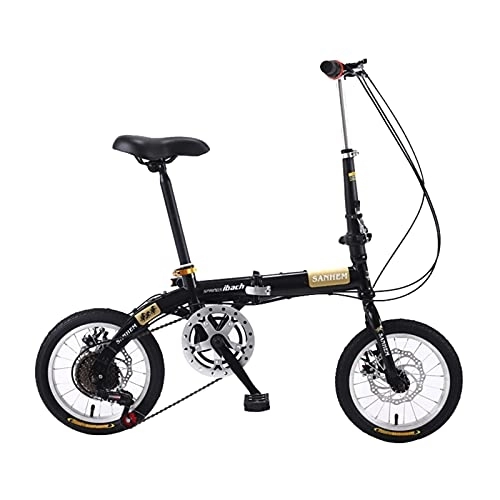 Bici pieghevoli : ZXQZ Bicicletta Pieghevole da 14 Pollici Biciclette da velocità per Adulti Biciclette da Donna con Telaio in Acciaio Ad Alto Tenore di Carbonio (Color : Black)