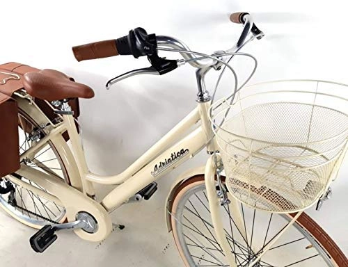Biciclette da città : Adriatica Bicicletta City Bike 28″ Donna in Alluminio Cambio 6 + Cestino e Borse - Color Beige