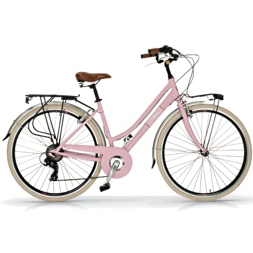 Biciclette da città : Airbici 605AL Bicicletta da Passeggio Donna 26" Rosa | Bici da Donna Vintage Retro con 6 Velocità, Telaio in Alluminio, Parafanghi, Luci LED e Portapacchi | Bici da Città per Donna