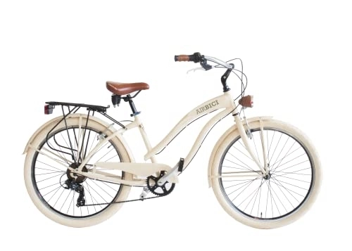 Biciclette da città : Airbici Bicicletta Cruiser Donna Sun on the Beach 790L 26" Beige | Bicicletta da Passeggio Vintage Retro | Bici da Città 6 Velocità, Telaio in Alluminio, Parafanghi, Luci LED e Portapacchi