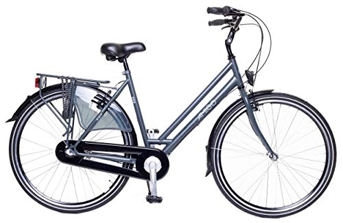 Biciclette da città : Amigo Bright - Bici da città per donna 28 pollici - Cambio Shimano a 3 velocità - Citybike con freno a mano, Campanello per Bicicletta, Cavalletti per bicicletta e Luci per Bicicletta - Grigio