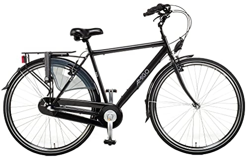 Biciclette da città : Amigo Bright - Bici da città per uomo 28 pollici - Adatto da 175-185 cm - Cambio Shimano a 3 velocità - Citybike con freno a mano, Campanello, Cavalletti e Luci - Nero