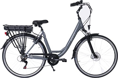 Biciclette da città : Amigo E-Active - Bicicletta elettrica da donna da 28 pollici, con cambio Shimano a 7 marce, adatta a partire da 170-175 cm, colore: grigio