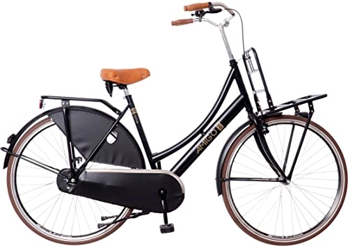 Biciclette da città : Amigo Go One City Bike - Bicicletta da donna da 28 pollici, per donna, adatta a partire da 180-185 cm, con freno a mano, illuminazione e supporto per bicicletta, colore nero