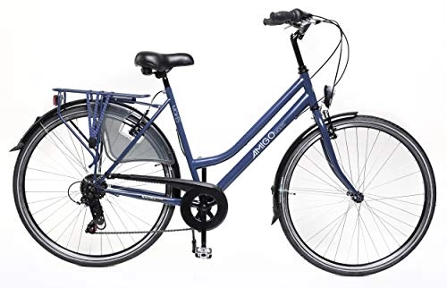 Biciclette da città : Amigo Moves - Bici da città per donna 28 pollici - Cambio Shimano a 6 velocità - Citybike con freno a mano, Campanello per Bicicletta, Cavalletti per bicicletta e Luci per Bicicletta - Blu