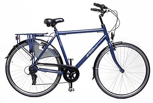 Biciclette da città : Amigo Moves - Bici da città per uomo 28 pollici - Adatto da 170-175 cm - Cambio Shimano a 6 velocità - Citybike con freno a mano, Campanello, Cavalletti e Luci - Blu