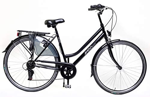 Biciclette da città : Amigo Moves – Bicicletta da donna – Bicicletta da donna 28 pollici – Adatto a partire da 170 – 175 cm – cambio Shimano 6 marce – City bike con freno a mano, illuminazione e cavalletto – Nero