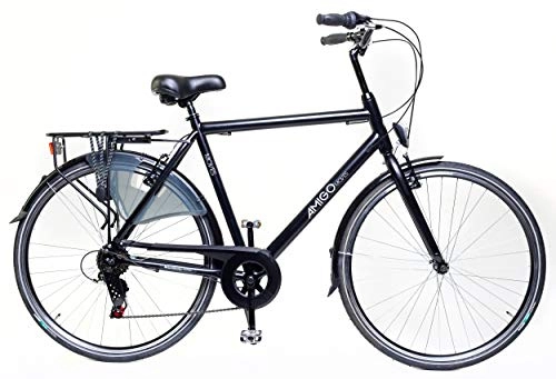 Biciclette da città : Amigo Moves – Bicicletta da uomo – Bicicletta da uomo 28 pollici – cambio Shimano a 6 velocità – City Bike con freno a mano, illuminazione e cavalletto – Nero