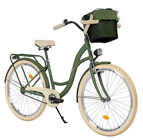 Biciclette da città : Balticuz OU Bicicletta comfort con cestino, bicicletta olandese, bicicletta da donna, City bike, retrò, vintage, 28 pollici, verde crema, 1 marcia