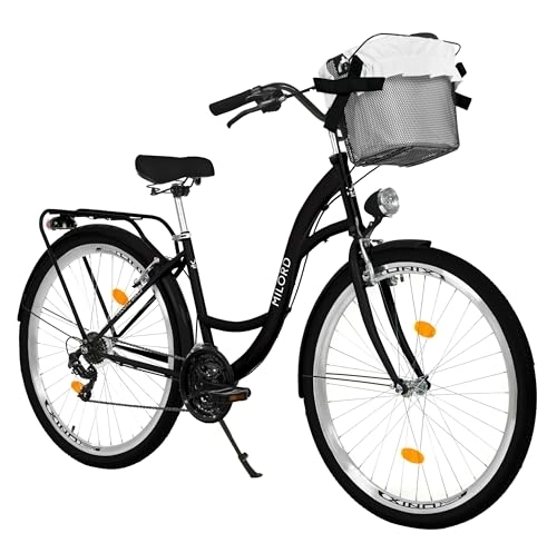 Biciclette da città : Balticuz OU Bicicletta comfort con cestino, bicicletta olandese da donna, bici da città, bici da città, retrò, vintage, 28 pollici, nero, 21 marce