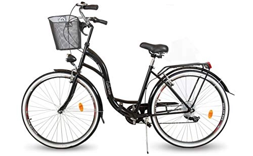 Biciclette da città : BDW Alice Comfort, bicicletta olandese da donna, con spalline, 6 marce, nero, con chiusura a scatto da 28 pollici