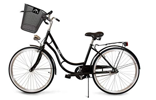 Biciclette da città : BDW Bella Comfort - Bicicletta olandese da donna, con portapacchi posteriore, 1 velocità, 26 pollici, clic, colore: Nero
