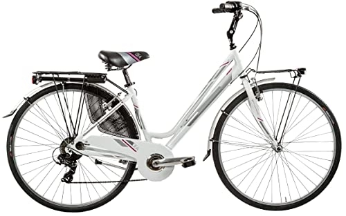 Biciclette da città : BICI MISURA 28 DONNA CITY BIKE TELAIO ALLUMINIO FEMMINILE DA città BICICLETTA DEA DA PASSEGGIO CAMBIO SHIMANO 6V MADE IN ITALY ART. DEA28D6V (BIANCO FUXIA)