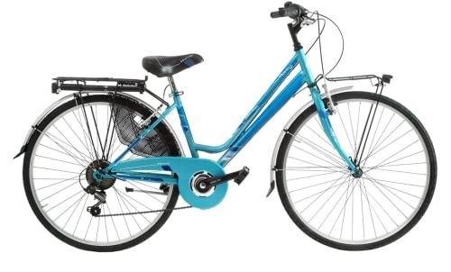 Biciclette da città : BICI MISURA 28 DONNA DA PASSEGGIO FEMMINILE DA città MOVING BICICLETTA CITY BIKE CAMBIO SHIMANO 6V MADE IN ITALY ART. MOV28D6V (AZZURRO)