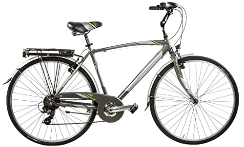 Biciclette da città : BICI MISURA 28 UOMO CITY BIKE TELAIO ALLUMINIO MASCHILE DA città BICICLETTA EGO DA PASSEGGIO CAMBIO SHIMANO 6V MADE IN ITALY ART. EGO6V (57 CM, TITANIO VERDE LIME)