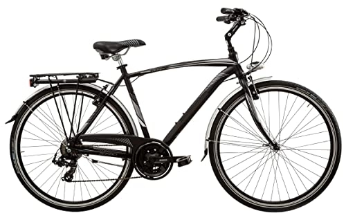 Biciclette da città : BICI MISURA 28 UOMO CITY BIKE TREKKING TELAIO ALLUMINIO MASCHILE DA città BICICLETTA ZEFIRO DA PASSEGGIO CAMBIO SHIMANO 21V MADE IN ITALY ART. ZFR21V (52 CM, NERO OPACO)