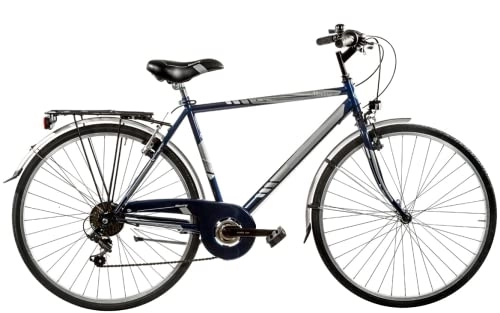 Biciclette da città : BICI MISURA 28 UOMO DA PASSEGGIO MASCHILE DA città MOVING BICICLETTA CITY BIKE CAMBIO SHIMANO 6V MADE IN ITALY ART. MOV28U6V (47 CM, BLU SCURO)