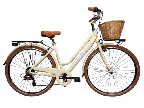 Biciclette da città : bicicletta da donna bici 28'' city bike in alluminio beige vintage retro' cesto in vimini