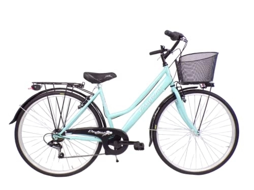 Biciclette da città : bicicletta da donna bici da passeggio city bike 28'' trekking cambio 6 velocita' con cesto anteriore (azzurro)
