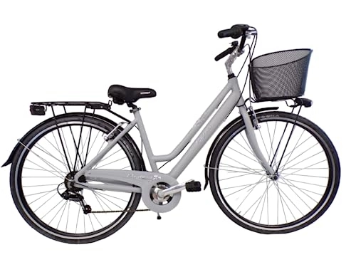 Biciclette da città : bicicletta da donna telaio in ALLUMINIO bici city bike 28'' trekking cambio 6 velocita' (grigio)