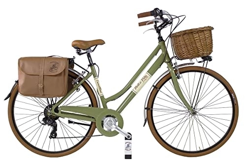 Biciclette da città : Bicicletta Dolce vita by canellini vintage via veneto retrò retro citybike CTB bike cesto borse alluminio donna (46, Verde Oliva)