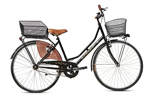 Biciclette da città : Bicicletta Donna da Passeggio Olanda Misura 26 Bici da città Vintage retrò con Cestino anteriore e posteriore Nero