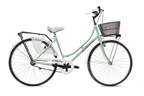 Biciclette da città : Bicicletta Donna da Passeggio Olanda Misura 26 Bici da città Vintage retrò con Cestino Verde bianco