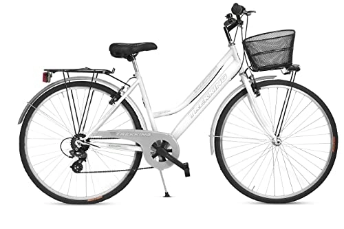 Biciclette da città : Bicicletta Donna da Passeggio Olanda Misura 28 Bici da città Vintage retrò con Cestino Bianca Con Cambio
