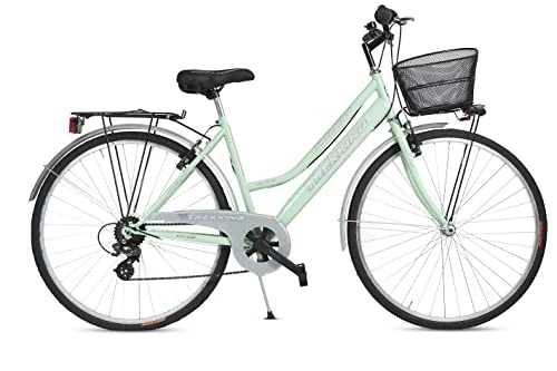 Biciclette da città : Bicicletta Donna da Passeggio Olanda Misura 28 Bici da città Vintage retrò con Cestino Verde Con Cambio
