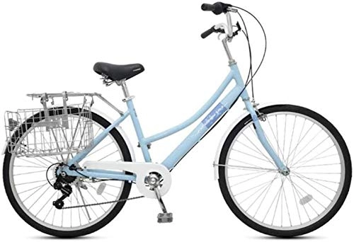 Biciclette da città : Cesto sporco Mountain Bike 26-inch 7-Speed per Adulti Signore velocit variabile Leggero Biciclette Telaio in Alluminio ordinaria Retro Bicicletta Adatta for Il Campeggio (Color : Blue)