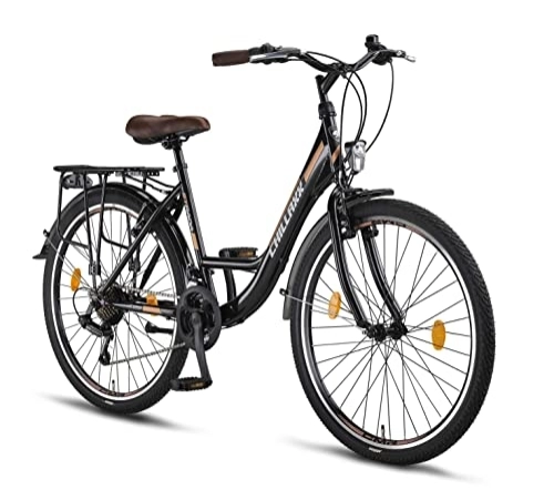 Biciclette da città : Chillaxx Bike Strada Premium City Bike da 26 e 28 pollici, bicicletta per ragazze, ragazzi, uomini e donne, cambio a 21 marce, bicicletta olandese (26 pollici, freno a V nero-marrone)