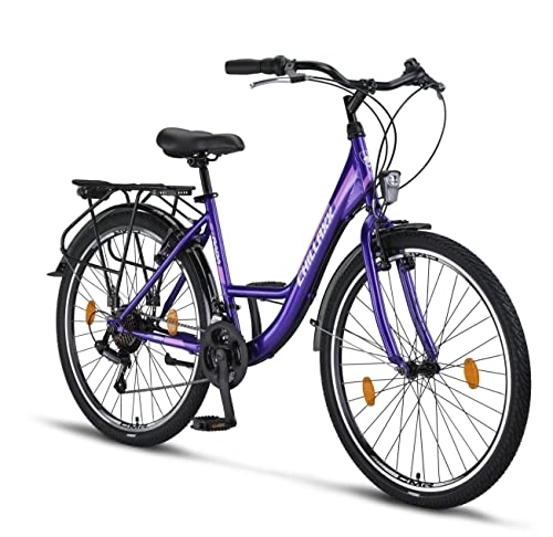 Biciclette da città : Chillaxx Bike Strada Premium City Bike da 26 e 28 pollici, bicicletta per ragazze, ragazzi, uomini e donne, cambio a 21 marce, bicicletta olandese (26 pollici, freno a V viola)