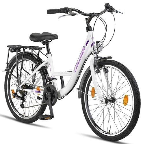 Biciclette da città : Chillaxx Bike Strada Premium City Bike in 24, 26, 28 pollici, bicicletta per ragazze, ragazzi, uomini e donne, cambio a 21 marce, bicicletta olandese (24 pollici, freno a V bianco)