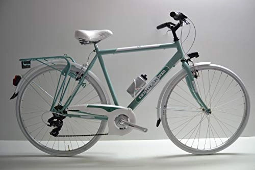 Biciclette da città : City Bike Trekking Passeggio Stradale 28 Uomo Verde e Bianco Grigio 6v