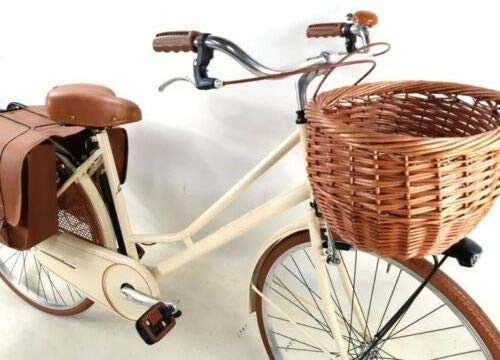 Biciclette da città : CSM Bicicletta 26″ Donna / Uomo Olanda” Senza Cambio in Acciaio + Cesto + Borse / Colore Beige