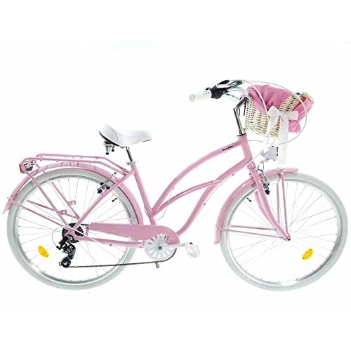 Biciclette da città : Davi Bianca Cruiser Premium Bike in alluminio 160-185 cm altezza, Bicicletta Bici Citybike Donna Vintage Retro, Luce Bici, 7 marce, City Bike da Donna, Bici da Donna, Bici da Città (Rosa)