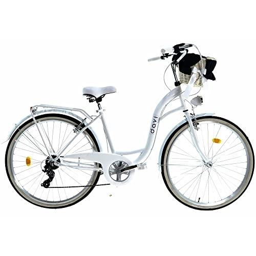 Biciclette da città : Davi Emma Premium Bici da Donna, 160-185 cm altezza, Bicicletta Bici Citybike Donna Vintage Retro, Luce Bici, 7 marce, City Bike da Donna, Bici da Donna, Bici da Città (Bianco)