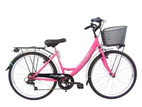 Biciclette da città : Daytona bicicletta donna bici da passeggio city bike 26'' cambio 6 velocita (fuxia)