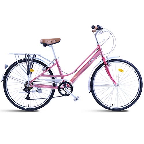 Biciclette da città : FXMJ Bici Comfort, Bicicletta da Uomo e da Donna, Bicicletta da Crociera a 7 velocità da 7 Pollici, Bicicletta da Ciclismo Urban Outdoor Student Girl, Rosa