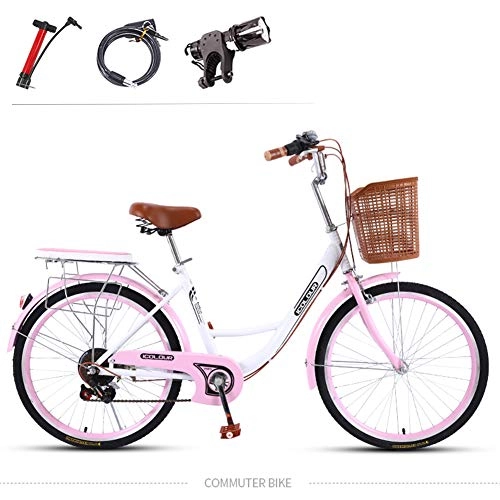 Biciclette da città : GHH 7 velocit, Rosa, 24" Bici da Citt per Donna / Bicicletta Liberty da Bambina con Cesto / Comfort Bike Telaio in Acciaio