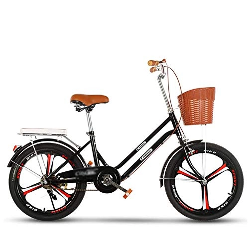 Biciclette da città : GOLDGOD 20 Pollici velocità Singola Bici da Città Studenti Adulti Cruiser Confortevole Bici con Cestello Anteriore E Ripiano Posteriore Doppio Freno Biciclette da Crociera per Altezza 130-165cm, Nero