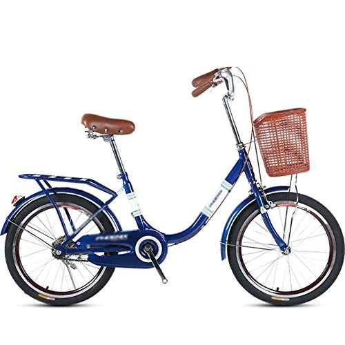 Biciclette da città : GOLDGOD velocità Singola Bici da Città da Donna Design retrò 24 Pollici Cruiser Bici con Cestello Anteriore E Doppi Freni Telaio in Acciaio al Carbonio Biciclette da Crociera, Blu