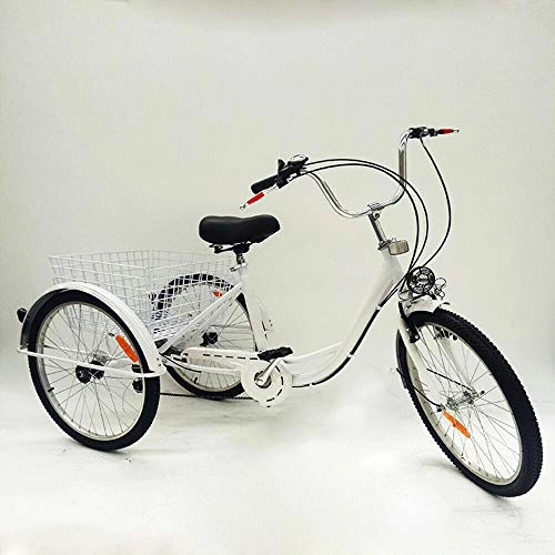 Biciclette da città : HaroldDol - Triciclo per adulti, 24", 6 marce, 3 ruote, con cestino e luce