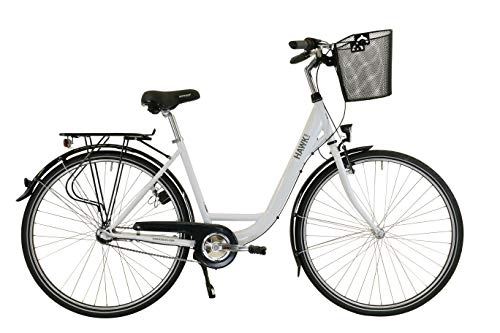 Biciclette da città : HAWK City Wave Premium Plus (con cestino) (bianco, 28 pollici) 3G