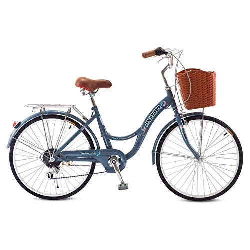 Biciclette da città : HBNW Urban Commuter- City Bike, 24 pollici Comfort tradizionale 6 velocità Shimano bicicletta con canestro e fanale posteriore per bici per uomini e donne