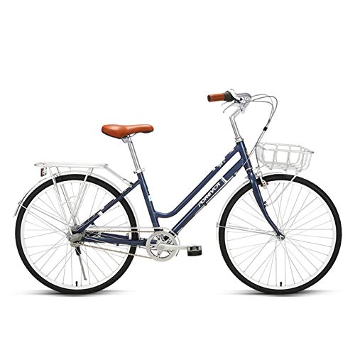Biciclette da città : JKCKHA Bici da Città con Ruote da 26 Pollici Classiche, Bici da Donna Classiche Tradizionali E Cesto da 17 Pollici con Telaio in Stile Olandese, Dark Blue