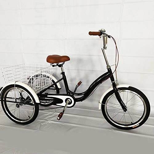 Biciclette da città : Kaibrite - Bicicletta a 3 ruote, 20", per adulti, con cestino singolo, colore: Nero